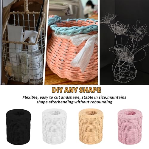 4x50m Papierdraht Natur Eisendraht Papierkordel zum Basteln 2mm Blumendraht Dekodraht Papierwickeldraht Für Blumensträuße Verpackung, Hochzeiten Weihnachten Geschenk Dekoration und DIY