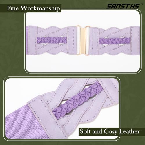 SANSTHS Vintage Stretchy Belt for Women, Womens Wide Elastic Belts for Dresses Coats, Fashion Womens Belts with Gold Buckle