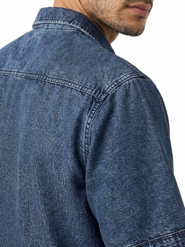 Image of Urbano Fashion Men's Oversized Fit Half Sleeve Washed Casual Denim Shirt