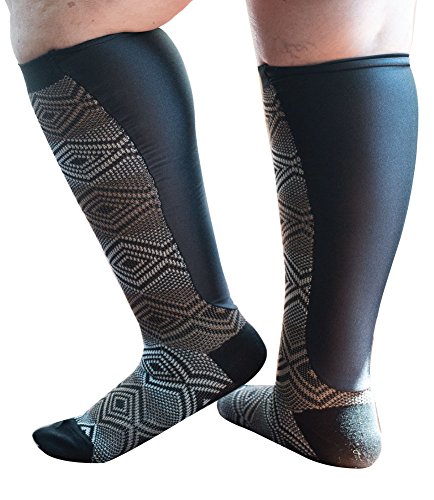 Xpandasox Women's Plus Size/Wide Calf Geometric/Solid Knee High Socks