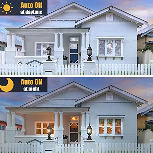 Aoceley Dusk To Dawn Outdoor Post Light Fixtures 2-Pack, Black Outdoor Lamp Post Light Fixture With Pier Mount, Exterior Post Lantern With Water Ripple Glass For Yard, Patio And Pathway #TOP1