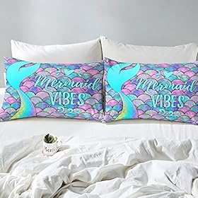 Erosebridal Mermaid Comforter Set Twin Size, Kids Fish Scales Duvet Sets, Girly Rainbow Bedding Set for Boys Teens Women… 51o9wHHfDkL. SS280