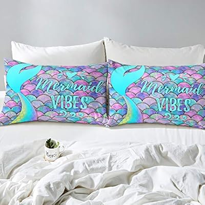 Erosebridal Mermaid Comforter Set Twin Size, Kids Fish Scales Duvet Sets, Girly Rainbow Bedding Set for Boys Teens Women… 51o9wHHfDkL. SS400