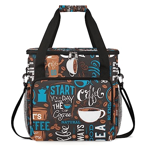 Image of Blue Coffee Cafe Maker Carrying Bag Travel Case Compatible with Keurig K-Mini or K-Mini Plus Portable Single Serve Coffee Brewer Case with Pockets for K-cup Pods