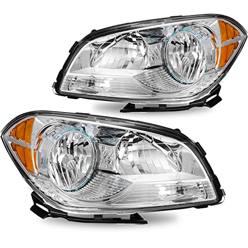 SOCKIR Headlight Assembly Compatible with 2008-2012 Chevy Malibu 4 Door Passenger and Driver Side (Chrome Housing & Amber Reflector)