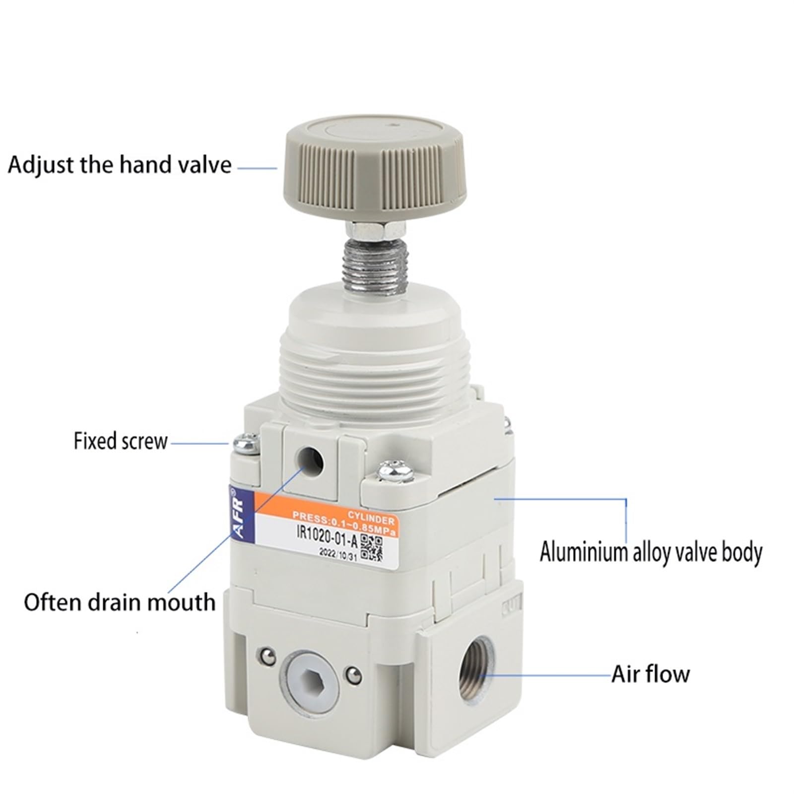 Procesador de fuente Gas neumático, válvula reguladora presión, reductora, IR(IR1020-01-A)