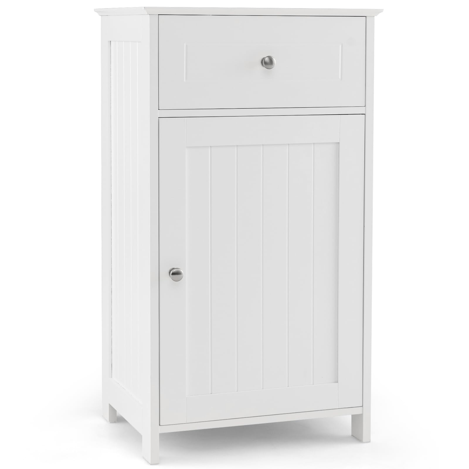 Giantex Floor Bathroom Storage Cabinet - Freestanding Cabinet with Drawer, Door, Adjustable Shelf, Anti-tipping Device, Storage Organizer for Sofa Side, Bathroom, Living Room, Bedroom, White