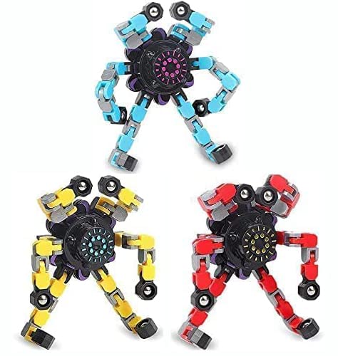 Funny Sensory Fidget Spinners Toys Spinning Top Focus Toy with Transformable Chain Mechanical Spiral Twister Fingertip Gyro Stress Relief Toy for Kids Adults 3PCS