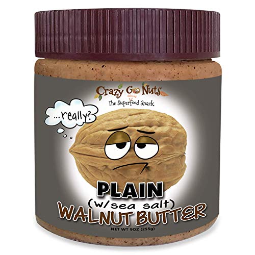 Crazy Go Nuts Walnut Butter - Plain w/ Sea Salt, 9 oz (1-Pack) - Healthy Snacks, Keto, Vegan, Low Carb, Gluten Free, Superfood - Natural, Non-GMO, ALA, Omega 3 Fatty Acids, Good Fats and Antioxidants