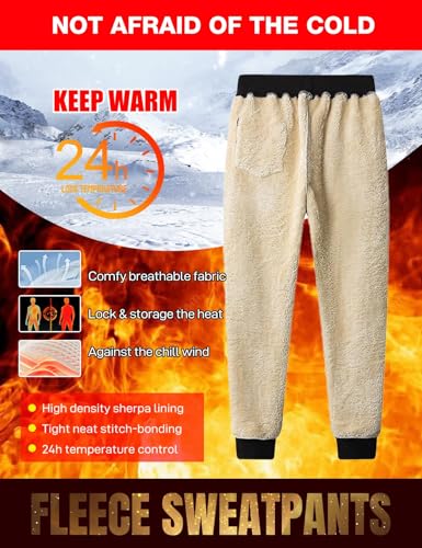 Flygo Men's Fleece Pants Winter Warm Joggers Pants Active Sherpa Lined Sweatpants2