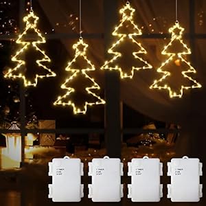 DreiWasser Beleuchtet LED Fensterdeko Weihnachtsbaum warmweiß Batteriebetrieben, 4 Stück 240 LED Leuchtsbaum Weihnachten…
