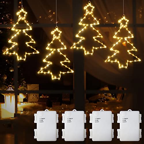 DreiWasser Beleuchtet Fensterdeko Weihnachtsbäume Batteriebetrieben 4...