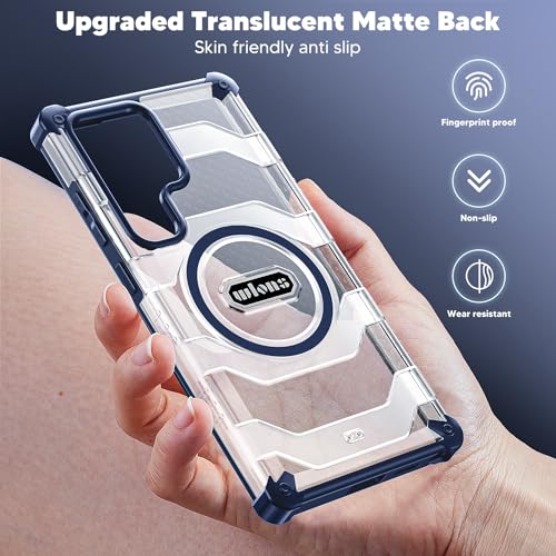 Image of Magnetic Case for Samsung Galaxy S24 Ultra [Compatible with Magsafe] [Military-Grade Protection] Translucent Matte Hard Back Slim Heavy Duty Shockproof Phone Cover 6.8 Inch - Blue
