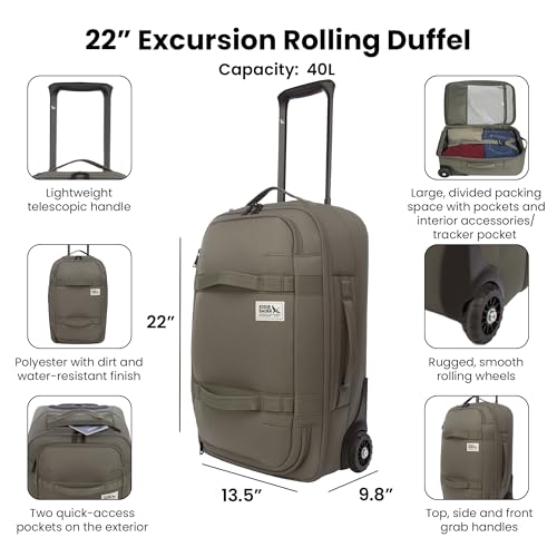 Eddie Bauer Excursion Traveling 22 Rolling Duffel Bag with Lightweight Telescopic Handles and Rugged Wheels - 40L, Spruce2