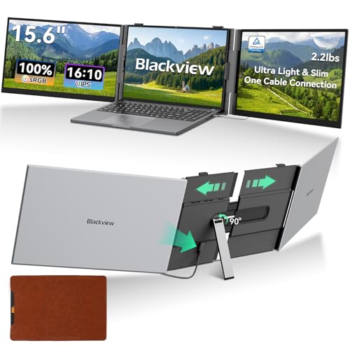 Image of Blackview Laptop Screen Extender, 2.2 lb Ultra-Light, One-Cable Connection, 15.6 inch Triple Screen Laptop Monitor Extender, TUV Eye-Care, Business Travel, Mac, Windows, ChromeOS, Switch