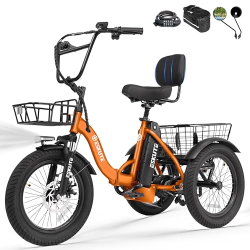 ESKUTE E Trike Electric Bike, Peak 1200W Brushless Motor Folding