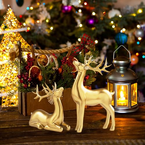 2 Pcs Gold Reindeer Sculpture Set – Premium Resin Elk Figurines for Christmas Décor, Ideal for Living Room, Office, Bedroom, and Shelf Display, Festive Holiday Decoration for Christmas(Golden) - Image 5