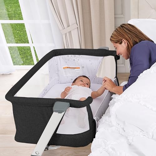 Image of Evolur Stellar Bassinet & Bedside Sleeper - Adjustable Height Bedside Crib for Newborns, Breathable Mesh Sides, Portable Co-Sleeper, Easy To Fold and Travel, Carry Bag Included