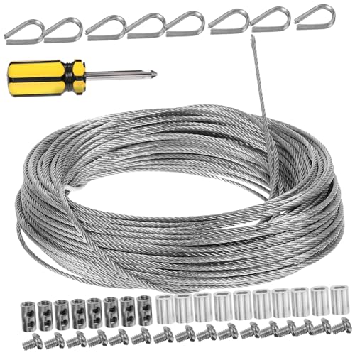 ARTIBETTER 20m Stainless Steel Wire Rope Thimble Cable Railing Kit Rope Thimble Rigging for Garden Outdoor Curtain Wire Hanging System