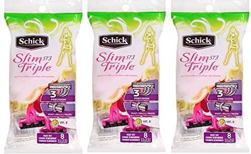 Schick ST3 Slim Triple Disposable Razor For Her 8-Count (Pack of 3)
