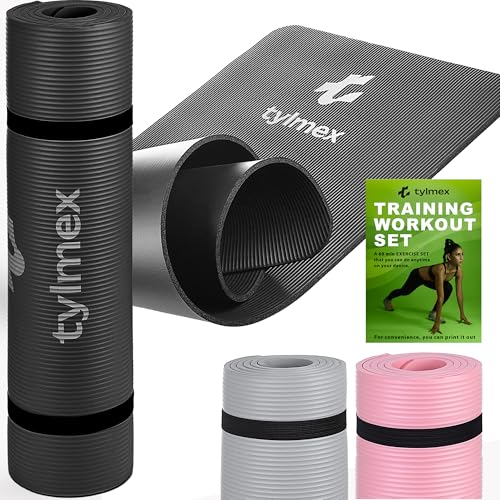 Tylmex Matta Yogamatta Halkfri 8 mm Tjock Träningsmatta för Yoga Pilates Fitness Gymnastik Utomhus och Hemma med Bärrem och Träningsprogram –...