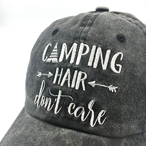 Women's Embroidered Adjustable Ponytail Hat Low Profie Washed Baseball Cap - Image 4