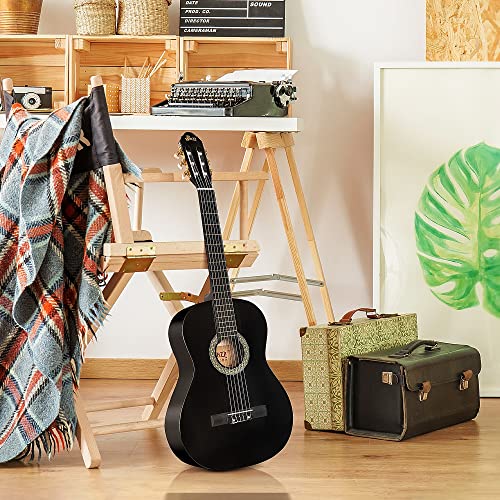 Winzz 39 Inches Classical Guitar Full Size Beginner Acoustic With Online Lessons Bag Capo Tuner Strings, Black #TOP1