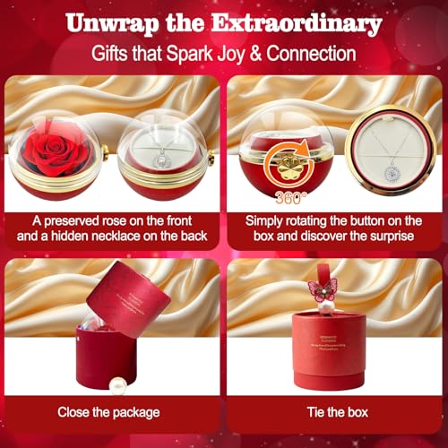 Moissanite Necklace with Preserved Rose, Sterling Silver Necklaces for Women, Forever Flowers Gifts for Mom, Girlfriend on Birthday, Anniversary, Valentine's Day, Mother's Day, Christmas, Wedding3