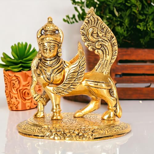 Image of KridayKraft kamdhenu nandani Cow Table Decorative Statue Gold Plated Statue for Good Luck Feng Shui & Vastu Showpiece As Table Top Religious Idol Gau MATA
