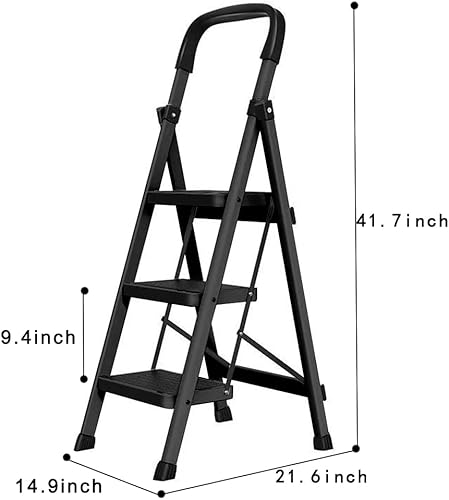 Miniatura 8 de Escalera plegable con plataforma antideslizante, marco de acero portátil para adultos con pedal antideslizante, escalera de acero resistente