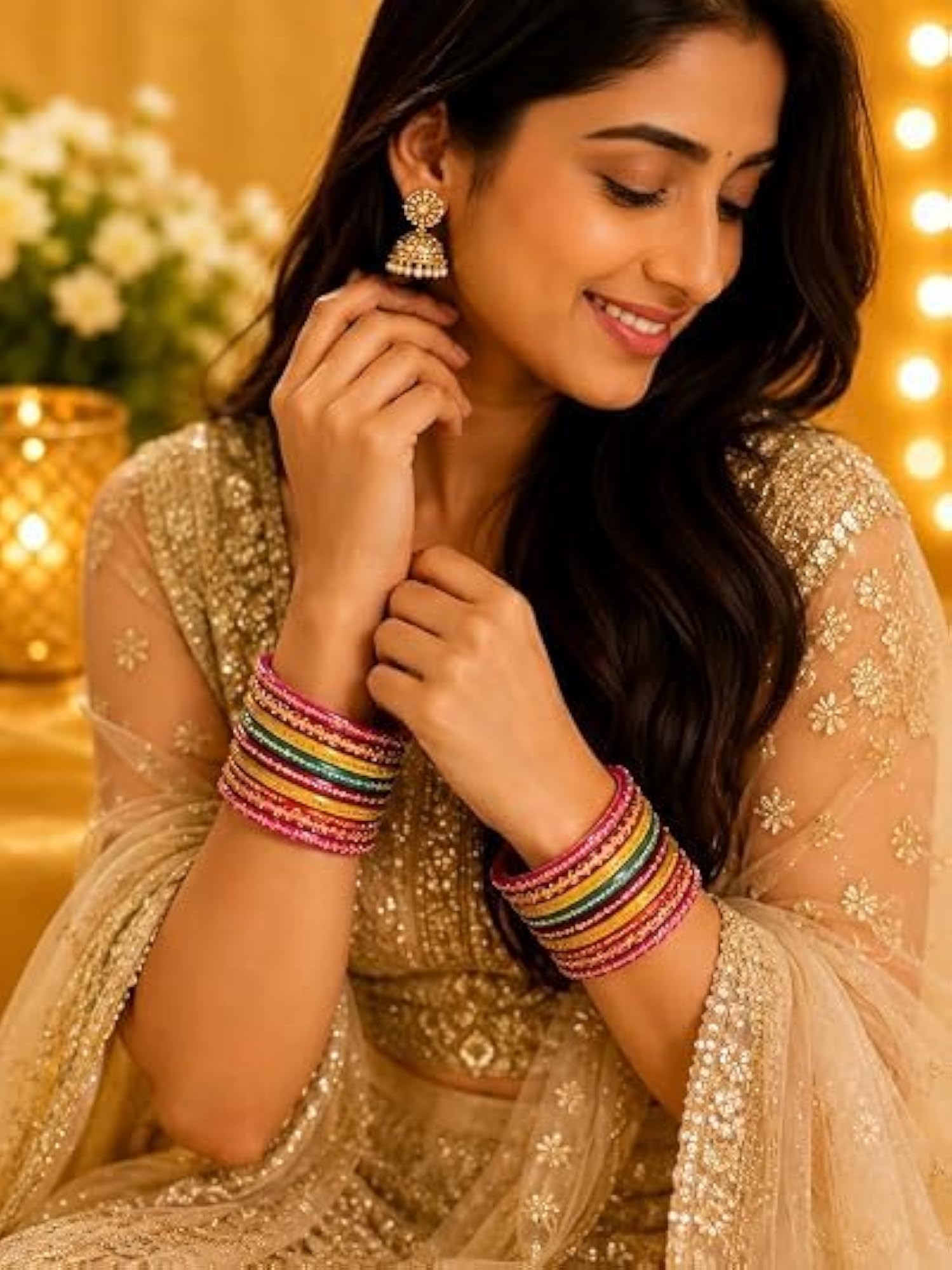 Women's Multicolour Traditional Bangle Set of 8, Ethnic Bridal Gift