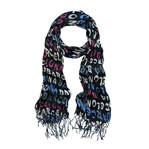 TrendsBlue Elegant Letters Print Barcelona Fringe Scarf