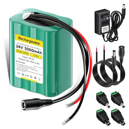 Mspalocell Batterie 24V Batterie Lithium 3000mAh, Puissance Sortie maximale 120 W, avec Chargeur, Adaptateur Prise et Ligne Connexion, pour Bande LED 24V,...