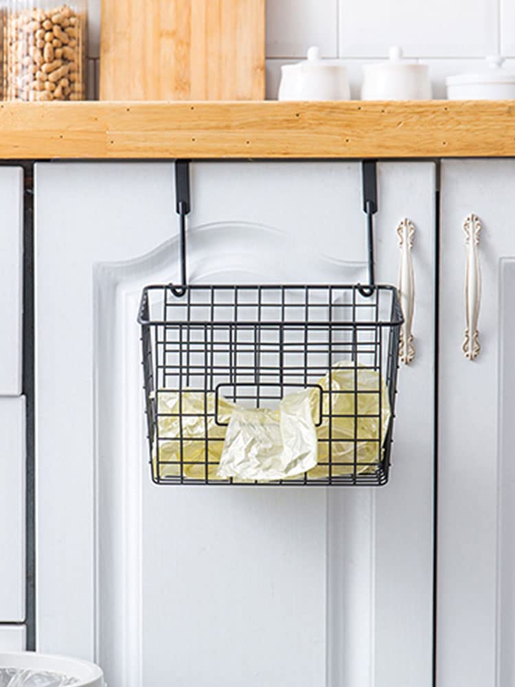 Cestini portaoggetti da appendere in filo metallico nero con ganci per organizzare la cucina e il bagno