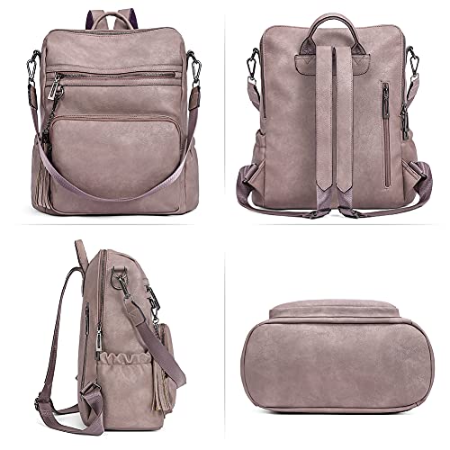 Image of CLUCI Backpack Purse for Women Fashion Leather Designer Travel Large Ladies Shoulder Bags with Tassel Two-tone purple rough