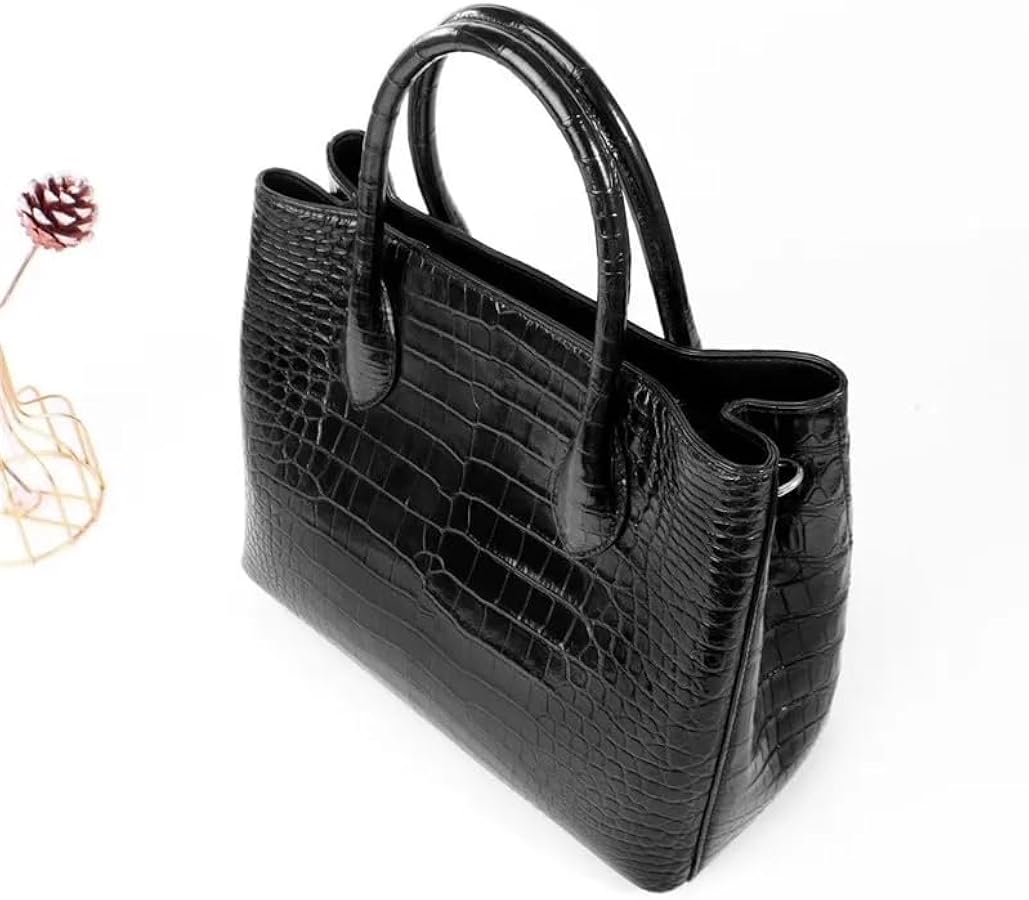 Silcryal Authentic Real Crocodile Skin Women's Classic Solid Black