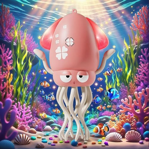 イカ おもちゃ 踊る 赤ちゃん おもちゃ 動く 知育玩具 音楽&LEDライト付き 自動障害物回避 USB充電式 誕生日 プレゼント 子供向け 赤ちゃんの注意を引く (ピンク)