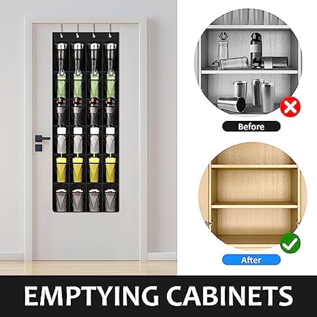 Water Bottle Organizer - 24 Holders Over The Door Storage Rack for Stanley Cup and Various Sizes - For Kitchen Cabinet, Pantry, Closet, Bedroom, Bathroom