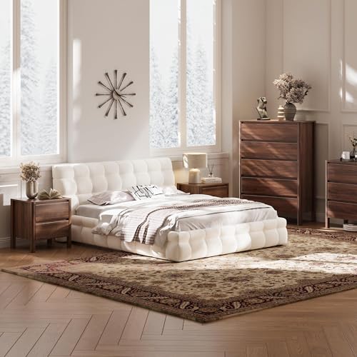 Image of MAISONARIA Walnut Nightstands Set of 2, Mid Century Modern Bedside Table with Hidden Handles and Wood Legs, Wooden End Table with 2 Drawers for Bedroom