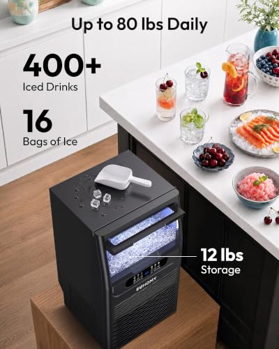 Image of EUHOMY Commercial Ice Maker Machine,80lbs /24H,36 Ice Cubes in 8-12 Mins,Under Counter Ice Maker with Water Filter,12lbs Storage Capacity,Freestanding Ice Machine for Home /Bar /Cafe /Restaurant