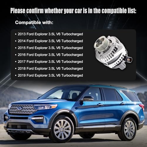 Alternator Compatible with 2013-2019 Explorer Turbocharged 3.5L V6, Replace for 11629N, 11629, 1042106600, 1042106601, DG1T10300EB, DG1Z10346C