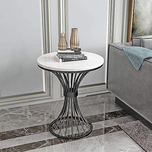 Image of Side Table, Round White Modern Home Decor Coffee Tea End Table for Living Room, Bedroom and Balcony (Black & White)