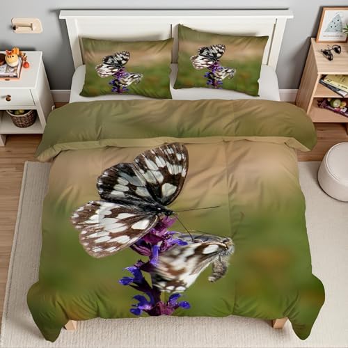 Ensemble de literie 3 pièces imprimé fleurs et papillons en microfibre lavable