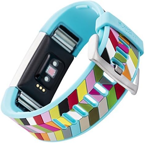 WITHit French Bull Silicone Replacement Band for Fitbit Charge 2, Blue Ziggy – Secure, Adjustable Stainless-Steel Buckle Closure, Fitbit Watch Band Replacement, Sweat-Resistant, Fits Most Wrists