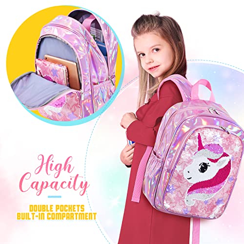 Mochila infantil - Mochila escolar brilhante para crianças e meninos, rosa, Lantejoulas Unicór 3 51oA0ZlYwGL