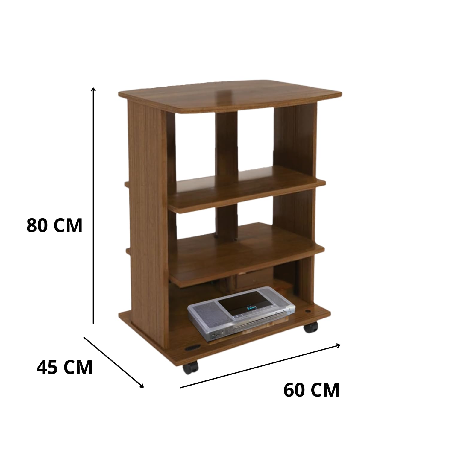 MOHOME Mobile Tv Legno MDF 3 Ripiani Mobiletto Noce Antico Carrello Porta Tutto Pavimento Televisore Console Videogiochi DVD Ruote Trasportabili Robusto Moderno