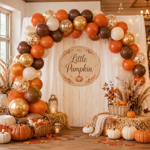 Image of Burnt Orange Brown Balloons, 12 Inch Fall Thanksgiving Autumn Latex Balloon | Terracotta Tan Dark Brown Metallic Gold White Sand Cream Balloon for Harvest Friendsgiving Birthday Baby Shower Party Decor