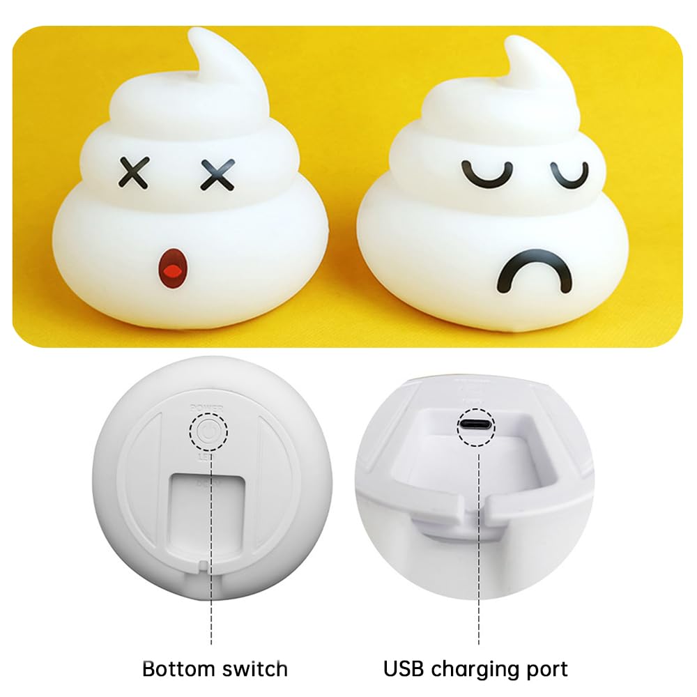 Niedliches Poop-Nachtlicht, 3er-Pack, LED-Touch-Nachtlampe für, Kleinkinder, Babyzimmer, mit 3 Helligkeitsstufen, Verstellbar, Wiederaufladbar, Kabellos, Weiches Si (3er-Pack)
