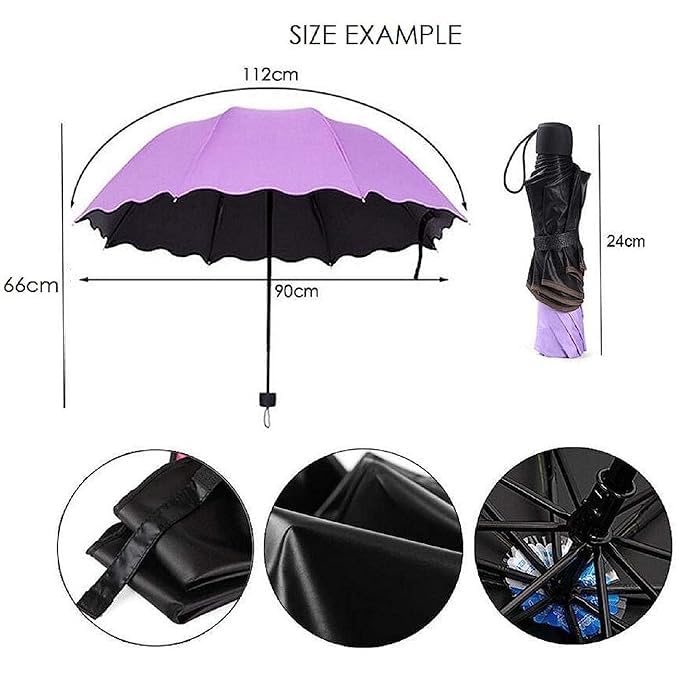 Image of Magic Umbrella Windproof and Rainproof Umbrella with Bloom After Rain Pattern 3 Fold Anti UV Protection Folding Umbrella for Rain, Sun 2 Persons Adult Kids & Women