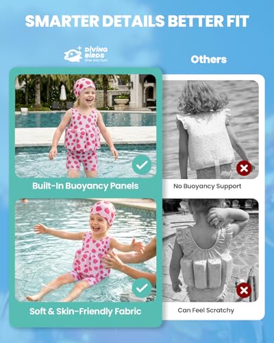 Image of DivingBirds Toddler Floatie Swimsuit with Hat for Boys Girls, Sleeveless Swim Suit with Floatation, 1-6Y